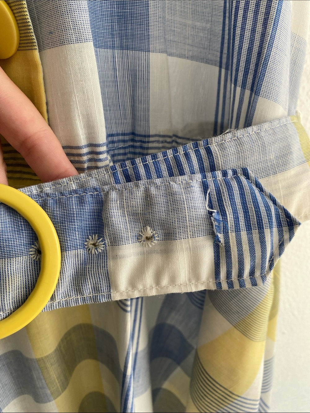50s Vintage Blue and Yellow Plaid Button-Front Dress - Picture 4 of 7